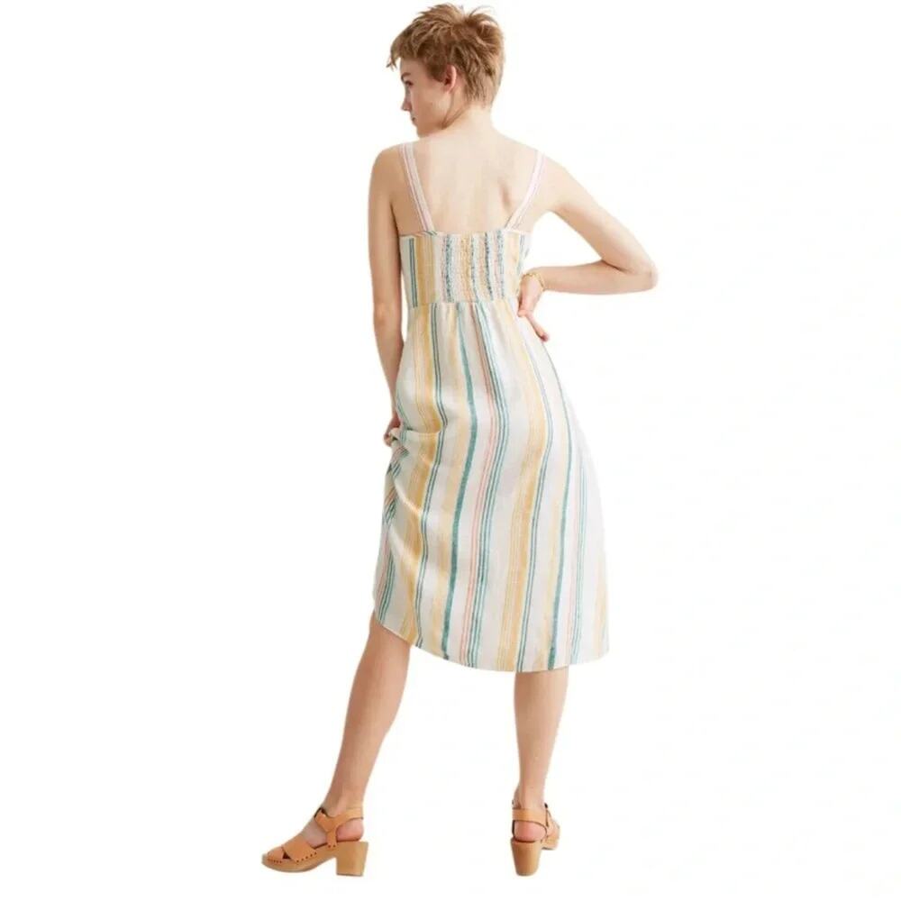 Madewell Linen Fitted-Bodice Midi Dress in Stripe Size 0 - Picture 8 of 11